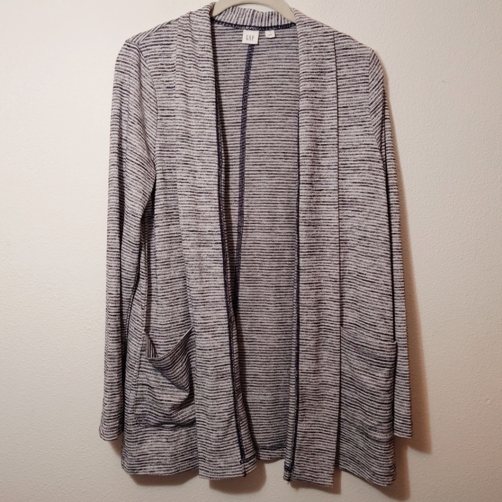 Gap Gray and Navy Blue Stripe Soft Long Cardigan S